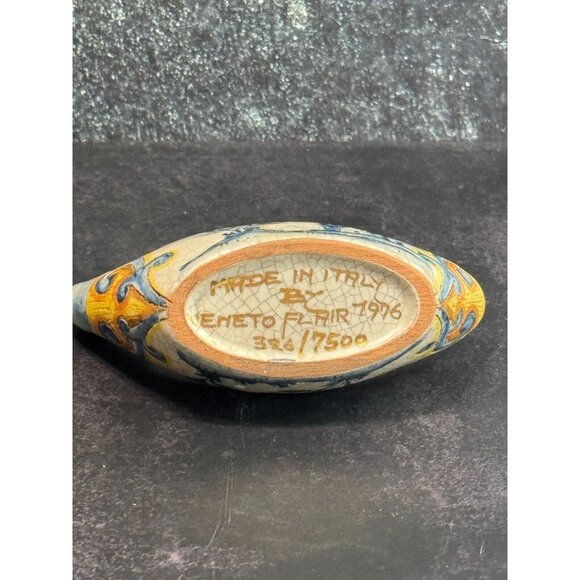 Vintage Veneto Flair Candlestick Signed 1976 Italian Ceramic Scroll Design - Picture 9 of 9